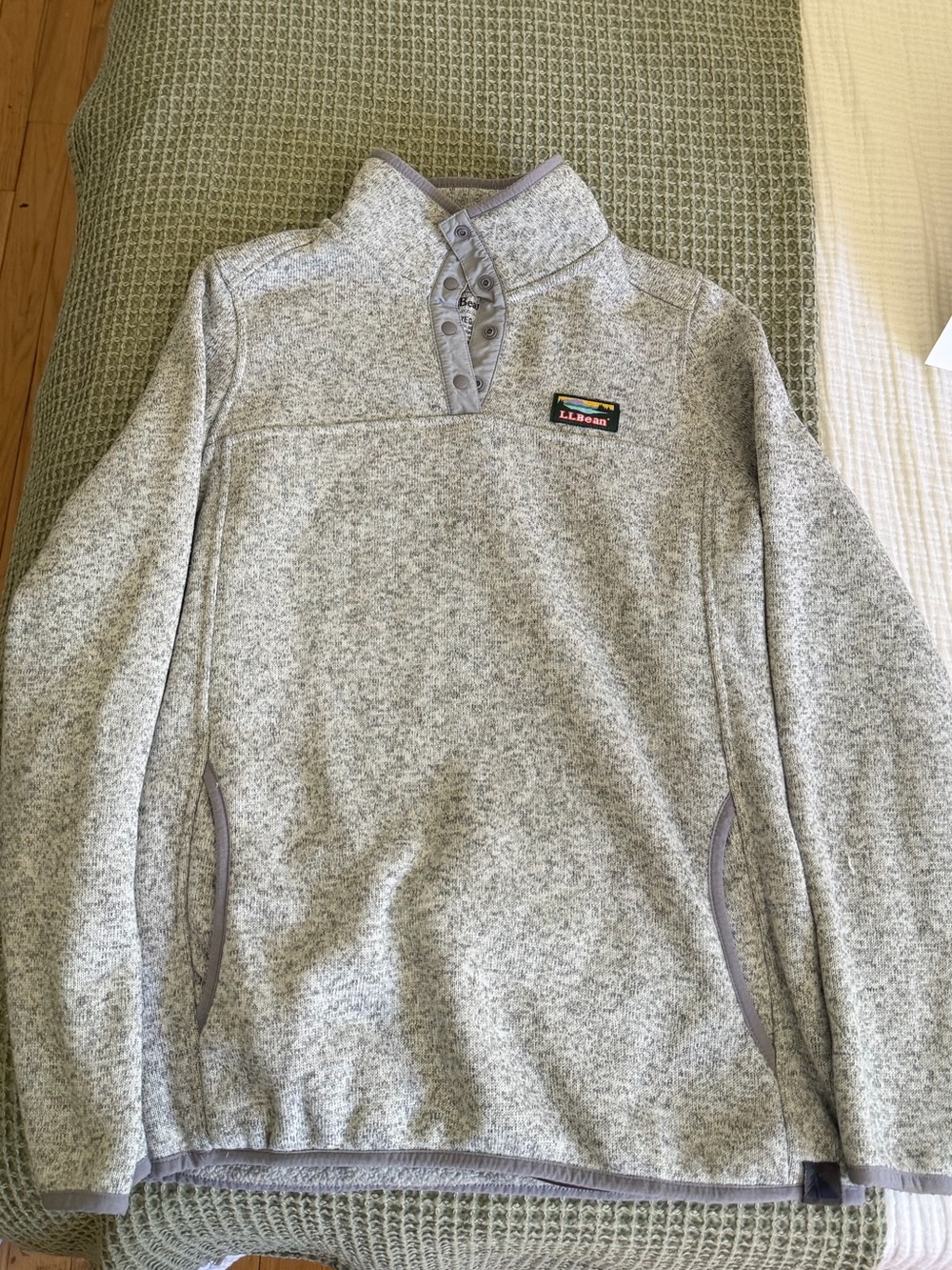 L.L. Bean Women’s Light Gray Heather Snap-Neck Fleece Pullover